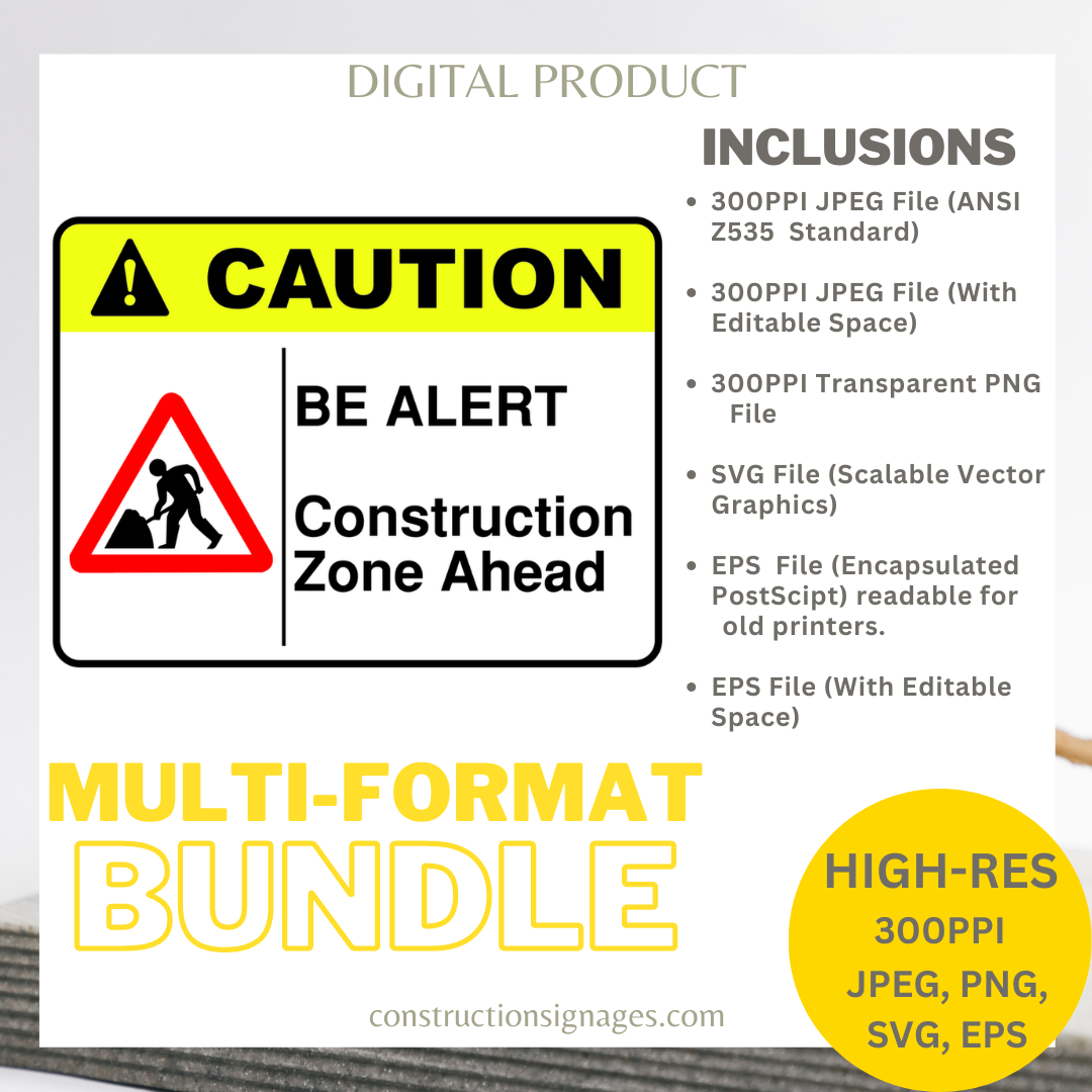 Be Alert Construction Zone Ahead Printable Digital Download Be Alert Construction Zone Ahead Printable Digital Download